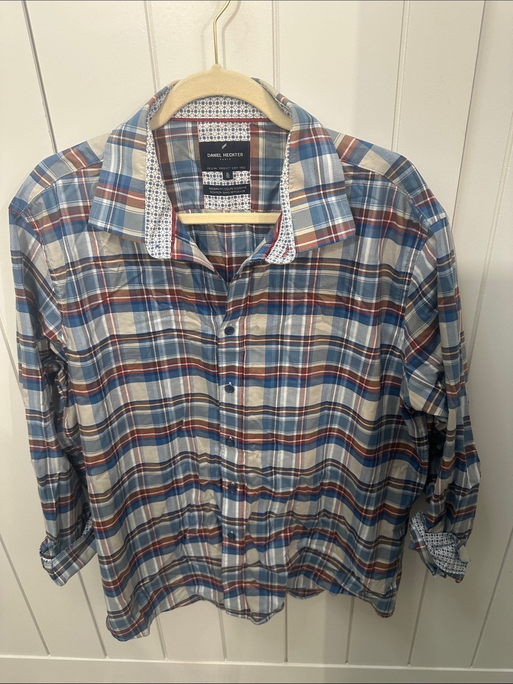 Daniel Hechter Blue and Red Plaid Button-Down Shirt